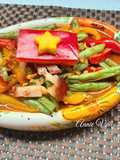 Ớt chuông xào đậu que và heo quay