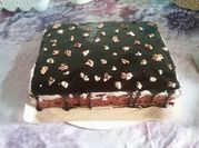 Une photo de gâteau au chocolat a la chantilly
