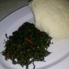 A picture of Fried kales with ugali.