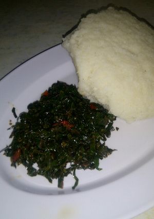 A picture of Fried kales with ugali.