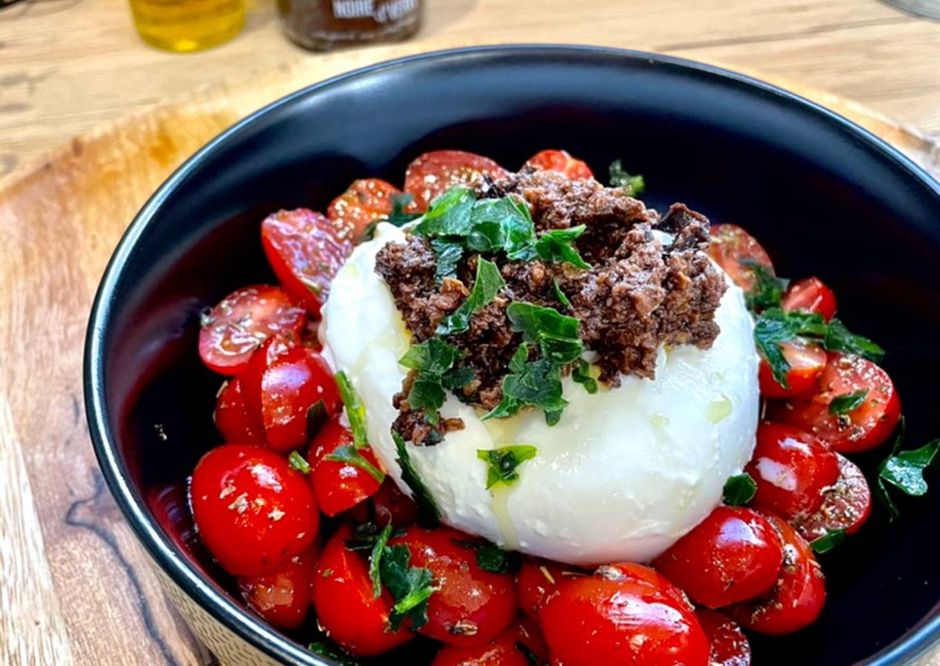 Recipe of Favorite 🍅 Salade de tomates cerises, Burrata à la Tapenade & basilic 🍅