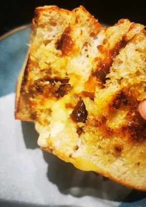 A picture of Caramelised onion grilled cheese.