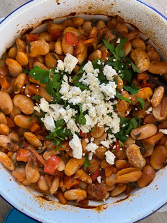 A picture of Giant beans in the oven|plant based & vegan.