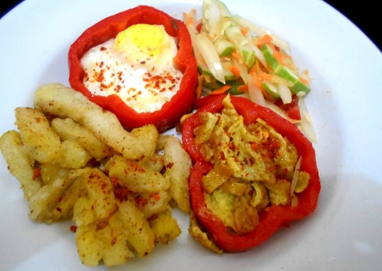 Paprika Telur &amp; Kentang Goreng Salad Sayur - Paket Sarapan ^^