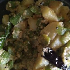 A picture of French beans Potatoes Poppy seed stir fry.