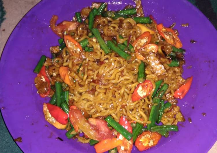 Tumis mie tempe kacang panjang