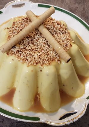 Une photo de Flan vanille crème liquide et amande