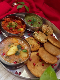 A picture of नवरात्रि गणगौर ब्रेत भोग थाली (Navratri ghangor bhog thali).