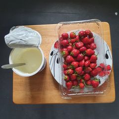 Strawberries and sweetened Yoghurt A picture of Strawberries and sweetened Yoghurt.