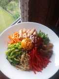 Bibimbap with cheat gochujang (miso paste + chilli powder + honey)