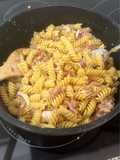 Pasta queso de cabra bacon y miel