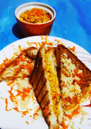 A picture of Paneer Bhurji Grilled Sandwiches.