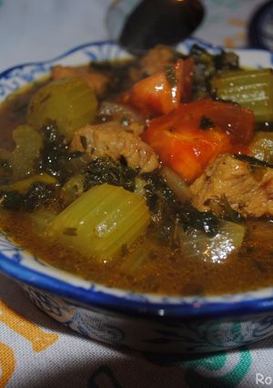 A picture of Persian celery stew (khoresh karafs).