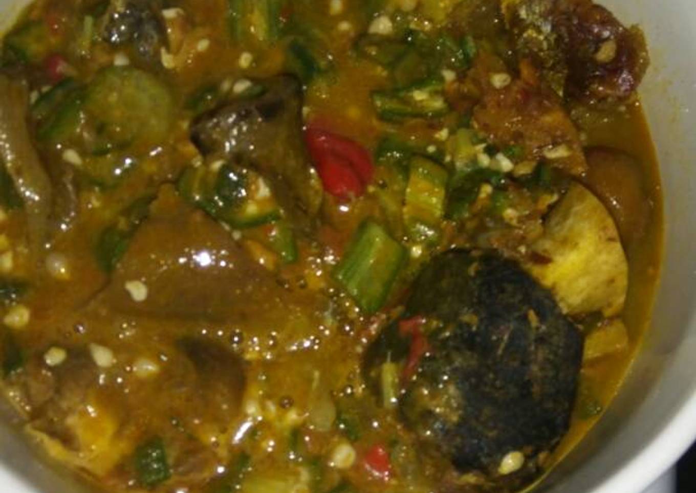Okro soup with goat meat