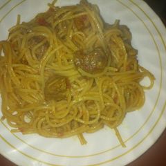 A picture of Meat with spaghetti.
