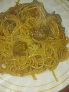 A picture of Meat with spaghetti.