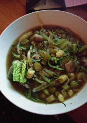 A picture of Asian asparagus zoodle vegan stew.