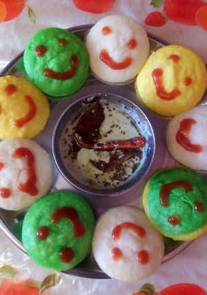 A picture of Independence day special colourful idli.