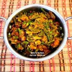 A picture of Mogri Baingan Tamatar Mix Sabzi - Radish Pods Eggplant Tomato Mix Curry - Winter Special.