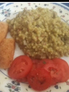 Una foto de Mote con pesto de albahaca de la Jime