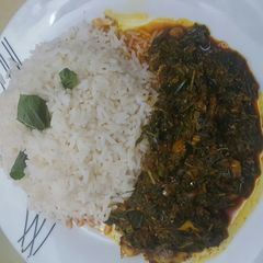 White rice and fried alaiyahu A picture of White rice and fried alaiyahu.