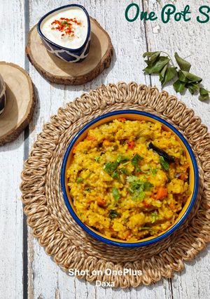 A picture of One Pot Sambar Rice In Pressure Cooker (Sambar Sadam).
