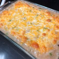 A picture of Chicken and rice casserole, aka leftovers.
