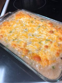 A picture of Chicken and rice casserole, aka leftovers.