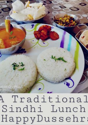 A picture of Sindhi kadi chawal.