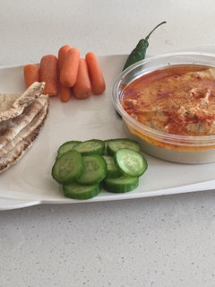 A picture of Hummus with roasted chilli paste.