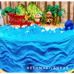 A picture of Neverland themed eggless Chocolate cake.