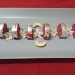 A picture of Strawberry Kaju Pinwheel.