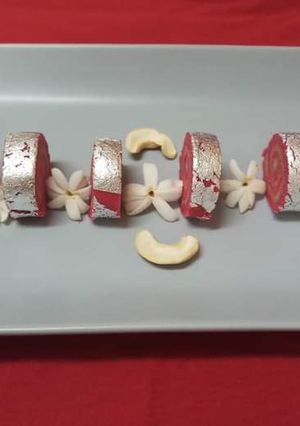 A picture of Strawberry Kaju Pinwheel.