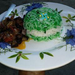 A picture of Independence Rice and kidney sauce.