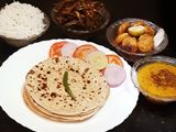 Tawa roti, aloo tuk,karari bhindi,jeera rice, masoor dal,salad