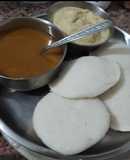 Rice Idli with coconut chutney and Sambhar