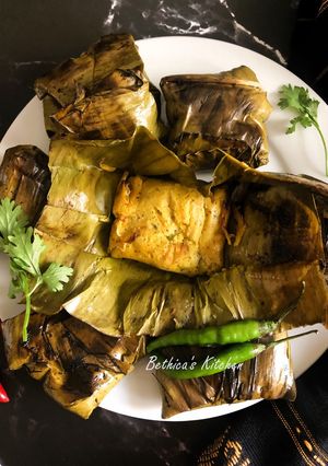 A picture of Sweet Corn Paturi (Corn cooked in Banana Leaf - Bong style).