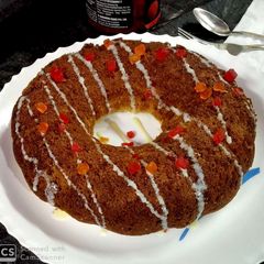 A picture of Hot milk donut tootyfruity cake (eggfree).