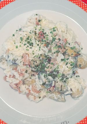 Une photo de Riz au champignons et lardons