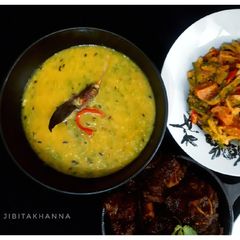 Moong Masoor Dal with Cilantro stalk A picture of Moong Masoor Dal with Cilantro stalk.