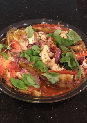 A picture of Stuffed Eggplant Fans.