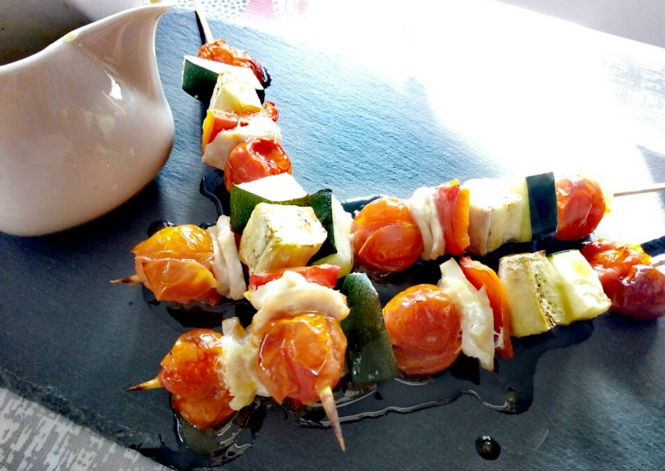 Brochetas con vinagreta al aroma de naranja🍊