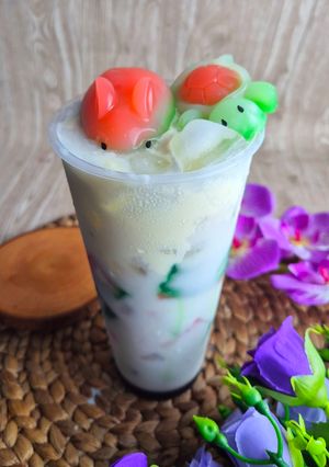 Foto resep Selendang Mayang khas Betawi Super Creamy Kekinian with cheese foam dan puding karakter
