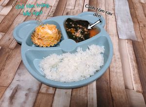 Hình của món Ăn dặm - Thực đơn cơm 10 - Chả tôm trứng bắp ngọt & Canh tôm rau dền.