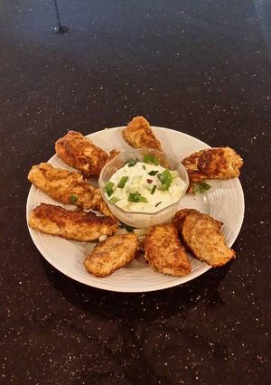 A picture of Turkey Tenders with Garlic Herb Cheese Dipping Sauce.