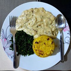 A picture of #MyHeroDish Mashed sweet potatoes with mushroom.