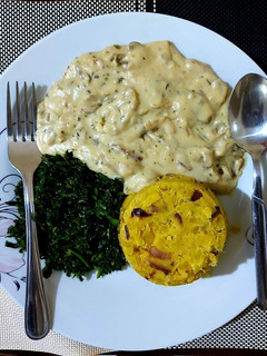 A picture of #MyHeroDish Mashed sweet potatoes with mushroom.