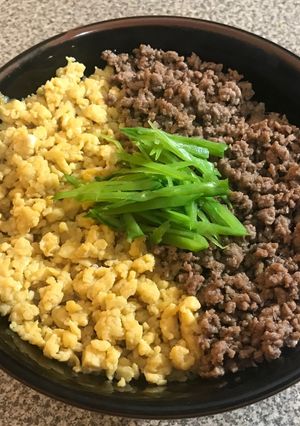 Una foto de Soborodon ~Tazón de Picadillo con Huevo Estilo Japonés~