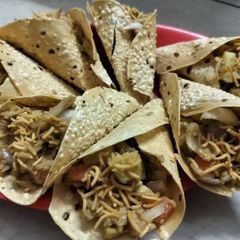 A picture of Bhel papad cone.