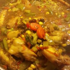 A picture of Spicy herbal curry and vegetable chicken stew..